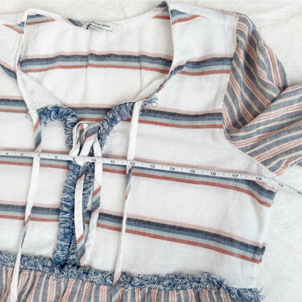 American Eagle Boho Tassel Quarter Sleeve Top Blouse Size Small White Oversized - Picture 6 of 7